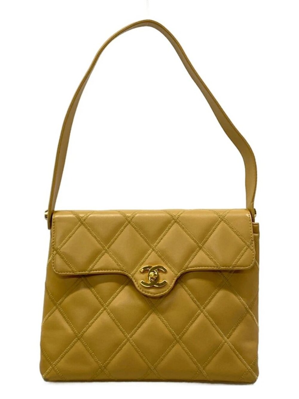 CHANEL Ultra Stitch Beige Leather Shoulder Bag Gold hardware